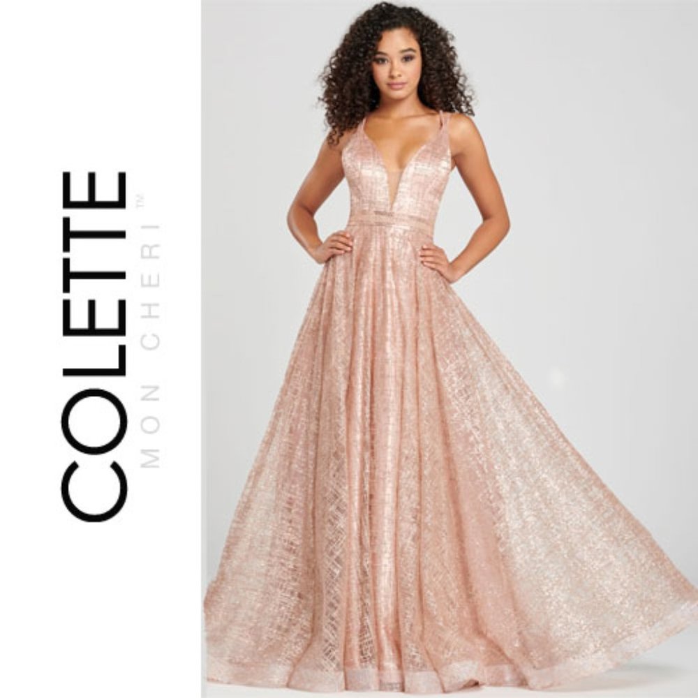 Colette Rose Gold A-Line Glitter Gown